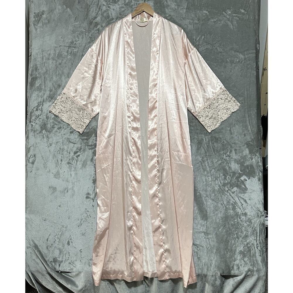 Vintage Victorias Secret Lace Satin Kimono Robe Womens M Blush Pink Silky NoBelt